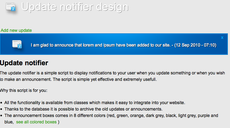 Update notification class